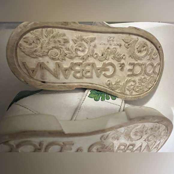 Gabbana Girls White/ Green  Portofino Leather Sneakers Sz 22, US 6.5 - Picture 11 of 13